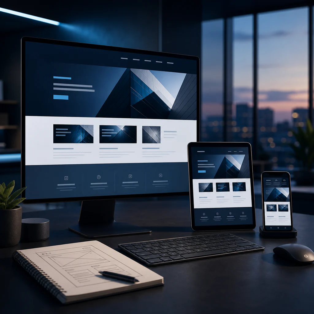 Professionelle Unternehmenswebsite auf Desktop, Tablet und Smartphone